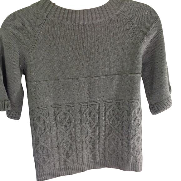 WORTHINGTON Gray Shimmer Cable Knit Short Sleeve Sweater Women's Size Large - Picture 2 of 5